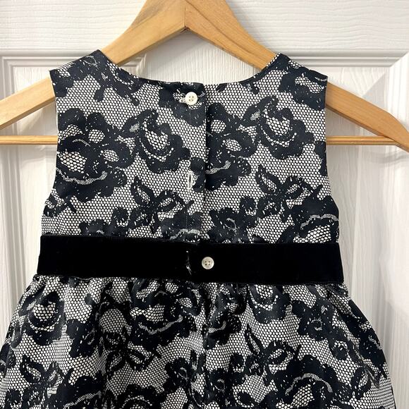 Girls formal dress, lace print, velvet bow waistline, bubble skirt, size 5T - Picture 4 of 5